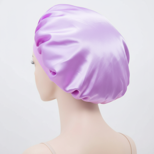 Unisex Imitation Silk Sleeping Hat Black Wine Navy Elastic Narrow Head Satin Bonnet Night Sleeping Shower Cap Hair Styling Tool - gallery 1