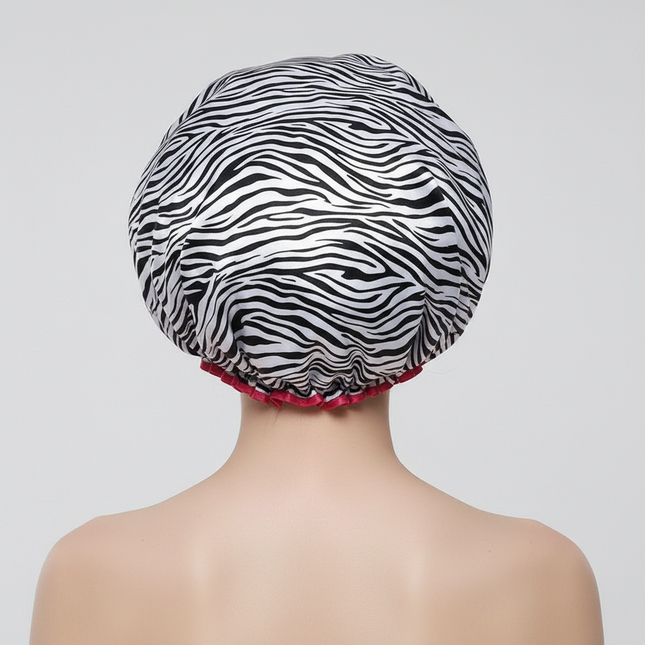 1PC Waterproof Shower Cap Leopard Print Double Layer Elastic Shower Hair Cover Reusable Wave Point Shower Cap Bathroom Supplies - gallery 1