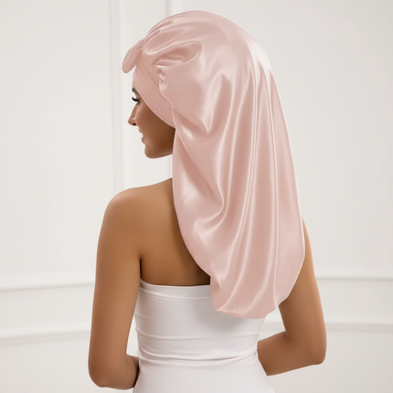 1/2/3pcs Satin Sleep Caps with Ribbon Tie - Black & Pink, Polyester Night Hats for Long Hair, Casual and Stylish Design - gallery 1