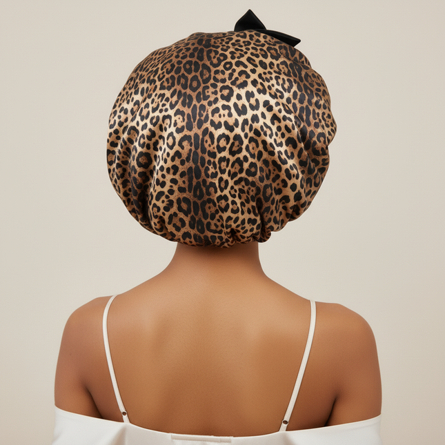 10 Pcs Cheetah-Print Satin Silk Bonnet for Sleeping Cute Bonnet with Long Strap Tie Band Adjustable Sleep Night Cap Hair Bonnet - gallery 1