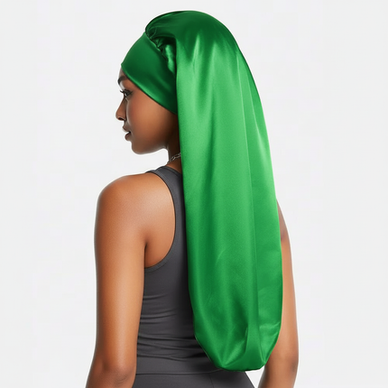 Soft Black Satin Hair Bonnet for Sleep & Shower - Elastic, Comfortable Wrap for Hair Protection and Style Preservation - gallery 1