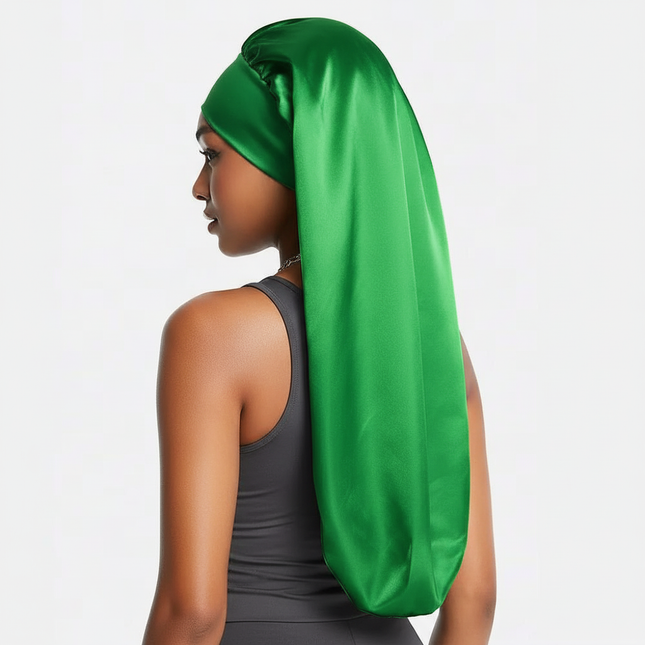 Soft Black Satin Hair Bonnet for Sleep & Shower - Elastic, Comfortable Wrap for Hair Protection and Style Preservation - gallery 1