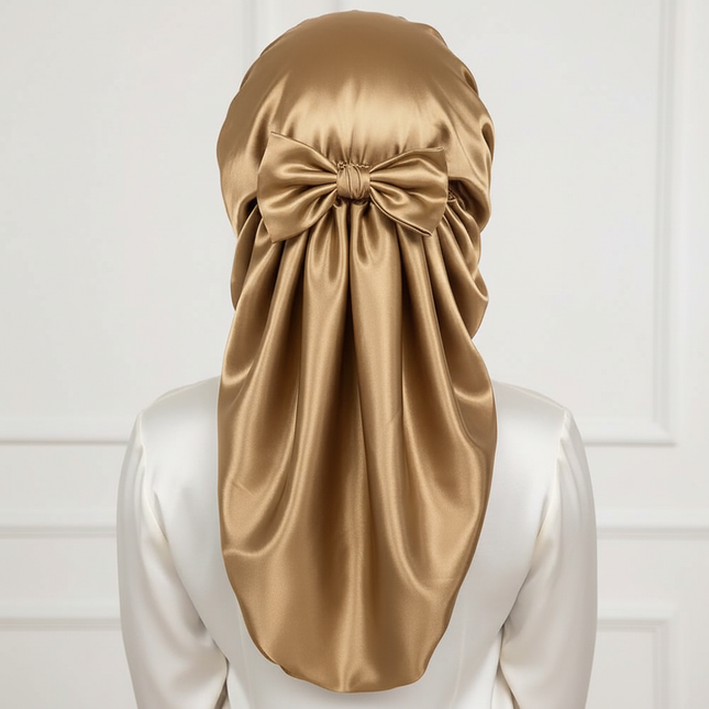 Bowknot Braid Bonnet, Unscented Satin Sleep Cap with Elastic Band and Long Tie for Women - Breathable Night Hair Bonnet - gallery 1