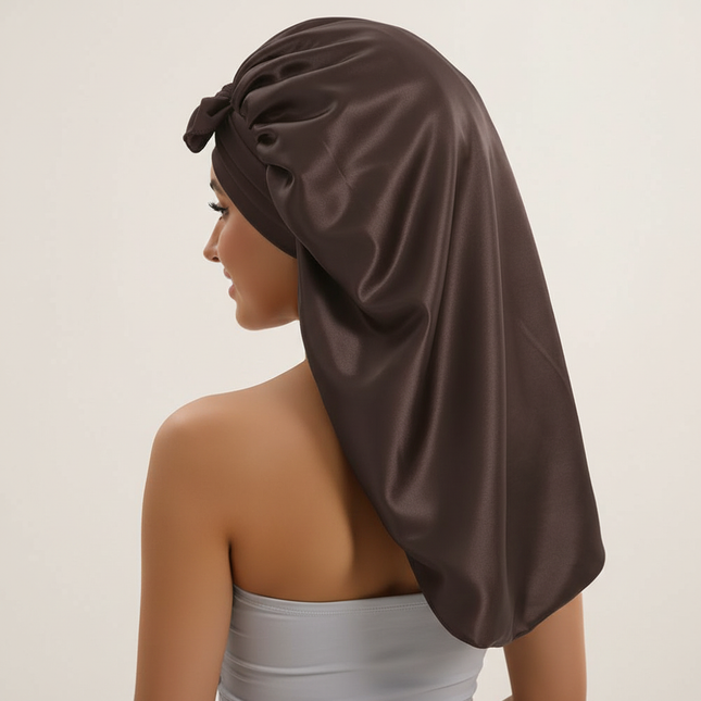 1/2/3pcs Satin Sleep Caps with Ribbon Tie - Black & Pink, Polyester Night Hats for Long Hair, Casual and Stylish Design - gallery 1