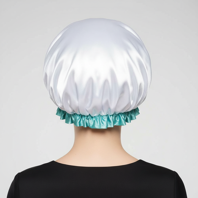 Large Female Shower Cap Solid Color Satin Double Layer Waterproof Bath Cap Peva Hair Baking Oil Cap Care Cap Shower Cap - gallery 1