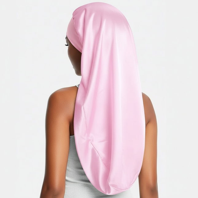 Soft Black Satin Hair Bonnet for Sleep & Shower - Elastic, Comfortable Wrap for Hair Protection and Style Preservation - gallery 1