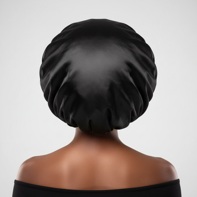 Reusable Shower Cap for Women Extra Large Terry Lined with Satin Cover Double Layers Waterproof Bathing Cap - gallery 1