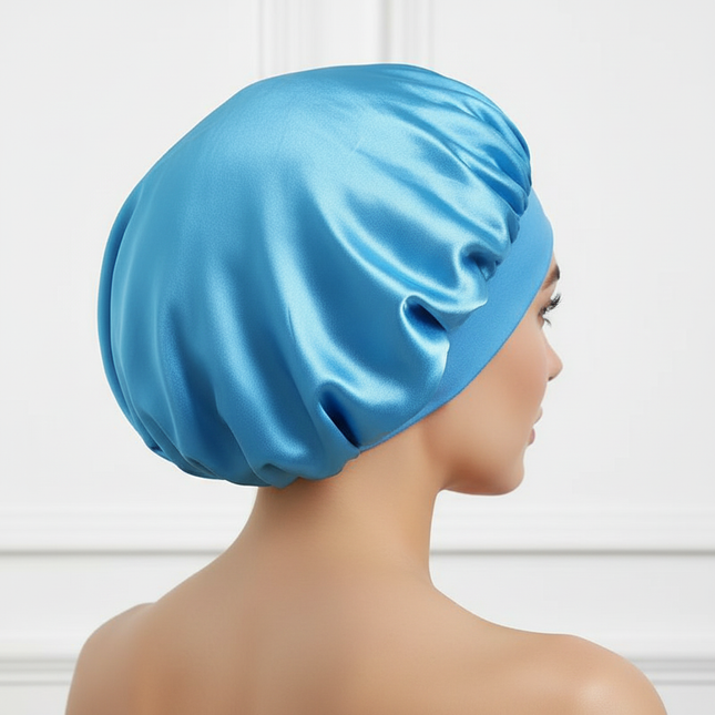 Women Satin Bonnet Hair Bonnet for Sleeping Hair Care Silk Bonnets Solid Wide-brimmed Sleeping Hat with Elastic Soft Band - gallery 1
