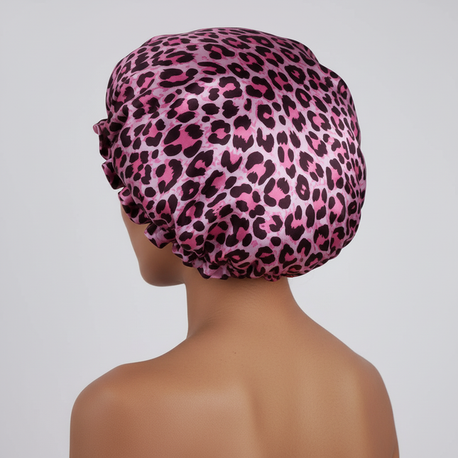 1PC Hair Bonnet Printed Leopard Double Layer Satin Splicing Hair Bonnet For Sleeping For Curly And Straight Hair - gallery 1