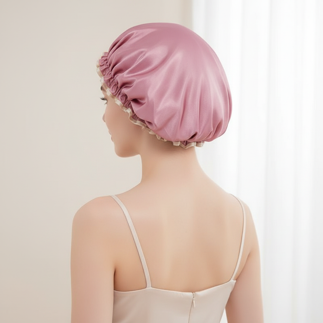 Double Layer Shower Cap Women Waterproof Thickened Reusable Oil Proof Kitchen Hair Cover Bonnet Satin Hair Bonnet for Sleeping - gallery 1