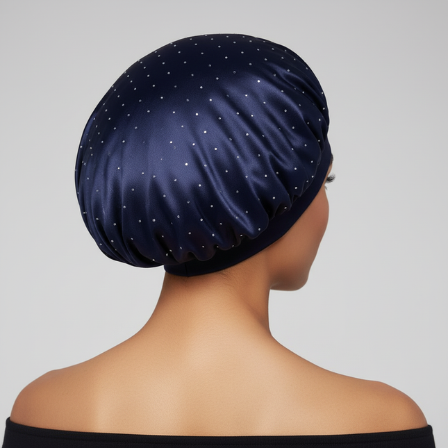 Elegant Wide Band Satin Sleep Hat Soft Adjustable Elasticity Salon Headwrap Rhinestone Decorated Makeup Headband Hair Care - gallery 1