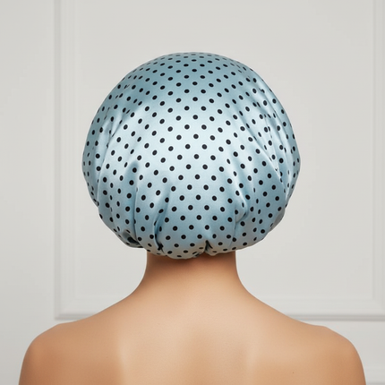 25cm Double Layer Waterproof Bath Hat Satin Cloth Shower Cap Round Dot Shower Hair Cover Women Supplies Hair Salon Bathing Caps - gallery 1