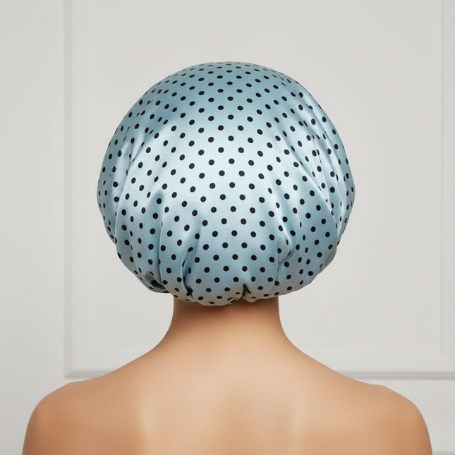 25cm Double Layer Waterproof Bath Hat Satin Cloth Shower Cap Round Dot Shower Hair Cover Women Supplies Hair Salon Bathing Caps - gallery 1