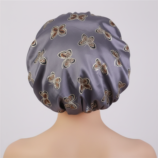 Butterfly Print Satin Sleeping Cap Wide Brim Nightcap Hair Care Turban Chemo Hat for Washing Face Skin-caring Make-up - gallery 1