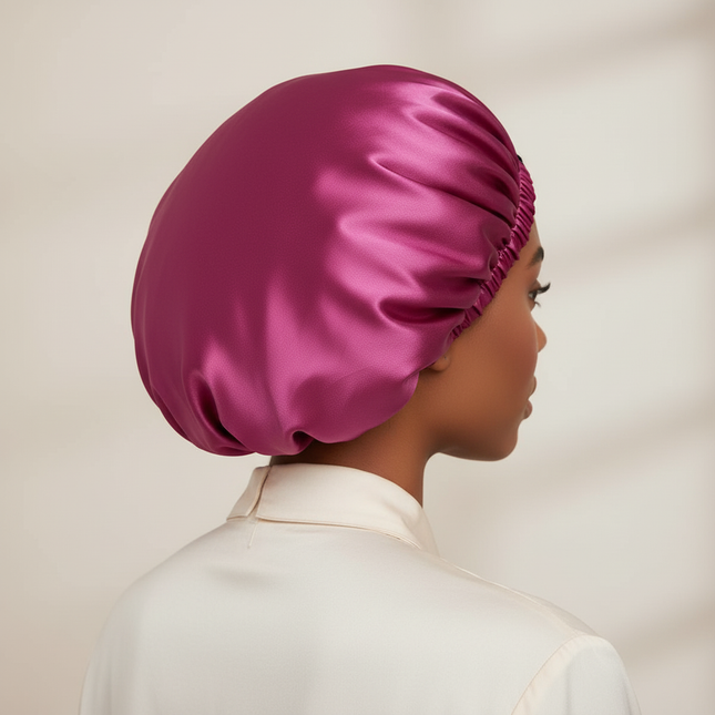 Adjustable Double Layer Satin Bonnet Nightcap Doubleside Women Round Shower Caps Night Sleep Soft Smooth Hat Solid Black Lining - gallery 1