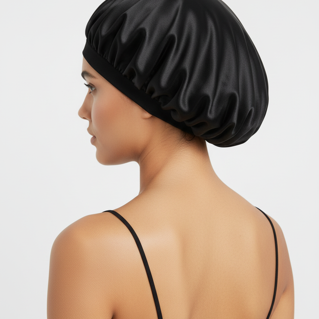 1pc Women's Solid Color Satin Wide-Brimmed Shower Cap, Suitable For Daily Use Silk Bonnet Satin Bonnet - gallery 1