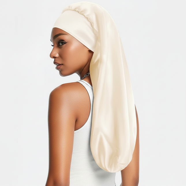 Soft Black Satin Hair Bonnet for Sleep & Shower - Elastic, Comfortable Wrap for Hair Protection and Style Preservation - gallery 1
