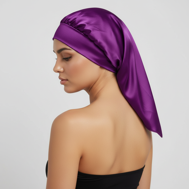 Long Satin Bonnet Sleep Cap Silk Sleeping Cap With Wide Elastic Band Loose Night Hat For Women Braids Curly Hair Natural Hair - gallery 1