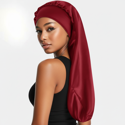 Soft Black Satin Hair Bonnet for Sleep & Shower - Elastic, Comfortable Wrap for Hair Protection and Style Preservation - gallery 1