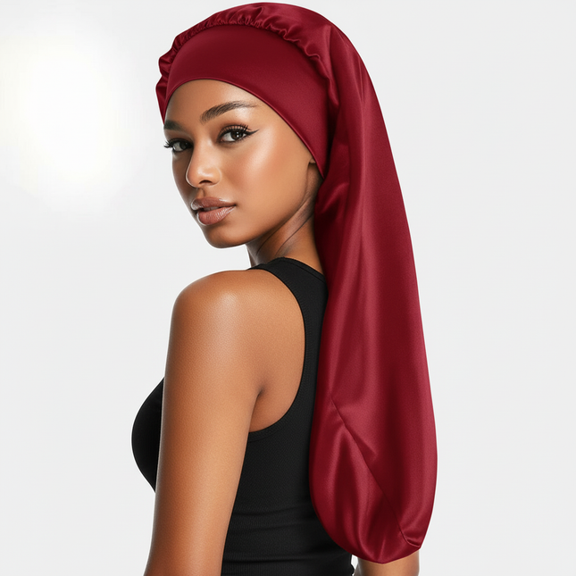 Soft Black Satin Hair Bonnet for Sleep & Shower - Elastic, Comfortable Wrap for Hair Protection and Style Preservation - gallery 1
