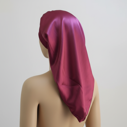 1Pc Simulated Silk Sleeping Hat Curly Hair Oversized Hat Braided Satin Hat Women's Silk Long Barrel Elastic Hairband Hat - gallery 1