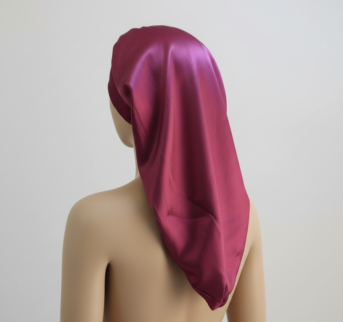 1Pc Simulated Silk Sleeping Hat Curly Hair Oversized Hat Braided Satin Hat Women's Silk Long Barrel Elastic Hairband Hat - gallery 1