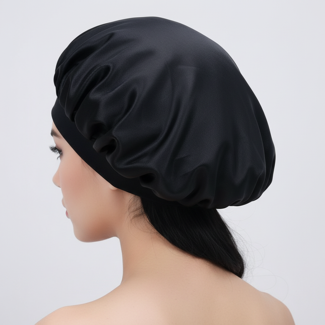 Unisex Imitation Silk Sleeping Hat Black Wine Navy Elastic Narrow Head Satin Bonnet Night Sleeping Shower Cap Hair Styling Tool - gallery 1