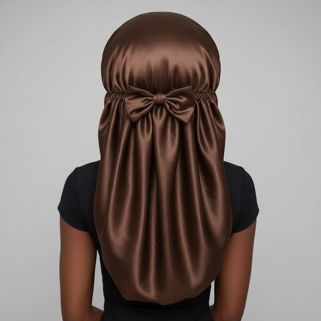 Bowknot Braid Bonnet, Unscented Satin Sleep Cap with Elastic Band and Long Tie for Women - Breathable Night Hair Bonnet - gallery 1