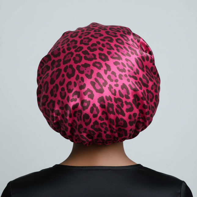 1PC Hair Bonnet Printed Leopard Double Layer Satin Splicing Hair Bonnet For Sleeping For Curly And Straight Hair - gallery 1
