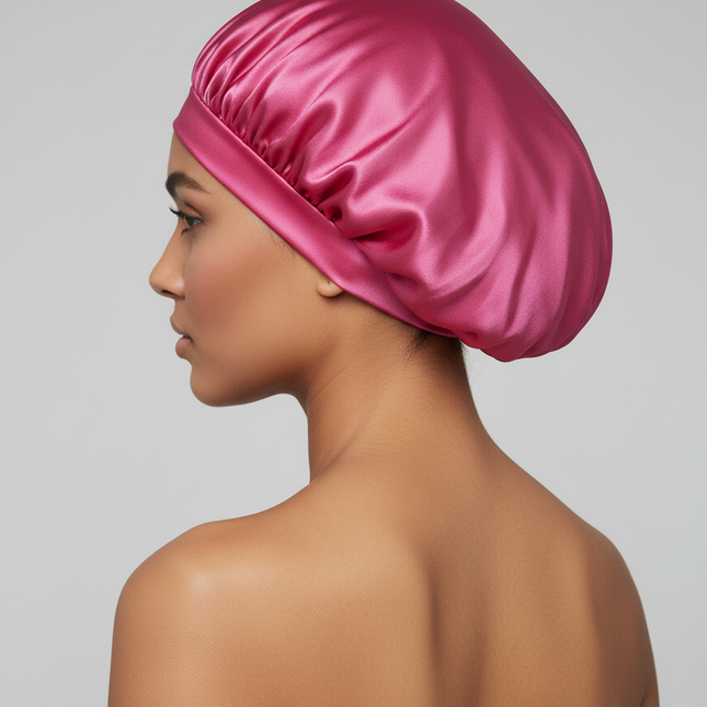 1pc Women's Solid Color Satin Wide-Brimmed Shower Cap, Suitable For Daily Use Silk Bonnet Satin Bonnet - gallery 1