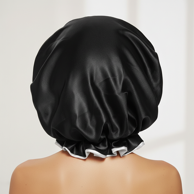 Double satin nightcap flanging wooden ear shower cap lace home hat Queen Lady Princess Hat - gallery 1