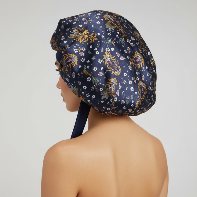 Patterned Satin Silk Sleep Bonnet for Women Long Curly Hair | Adjustable Tie Night Cap Maternity Hair Care Anti-Frizz - gallery 1