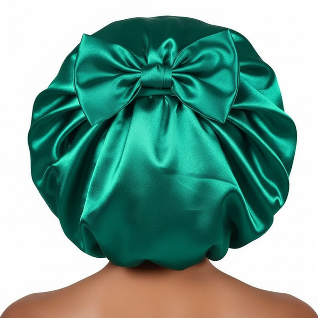 Exquisite Elegant Satin Lined Bonnet Double Layered Ribbon Round Hat Wide Brimmed Bath Hat Black Sleep Cap for Women Curly Hair - gallery 1