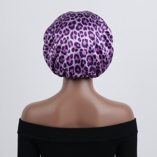 1PC Hair Bonnet Printed Leopard Double Layer Satin Splicing Hair Bonnet For Sleeping For Curly And Straight Hair - gallery 1