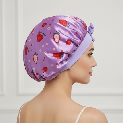 Wide Band Printed Kids Bonnet Shower Cap Silky Bonnet Curly Hair Boy Girls Adjustable Sleep Night Cap Baby Bow HeadWrap - gallery 1