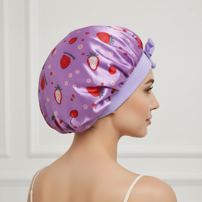 Wide Band Printed Kids Bonnet Shower Cap Silky Bonnet Curly Hair Boy Girls Adjustable Sleep Night Cap Baby Bow HeadWrap - gallery 1