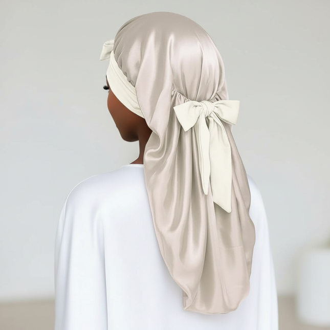 Bowknot Braid Bonnet, Unscented Satin Sleep Cap with Elastic Band and Long Tie for Women - Breathable Night Hair Bonnet - gallery 1