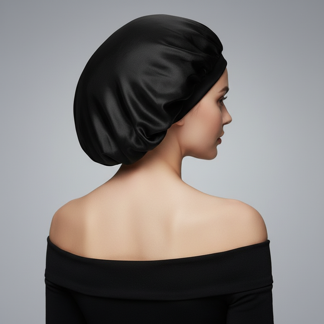 Black Simulated Silk Dry Hair Cap for Women with Long Hair, Absorbent Polyester Fiber Dry Hair Elastic Satin Hair Cap Shower Cap - gallery 1