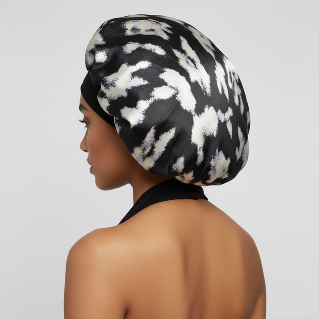 Patterned Satin Silk Sleep Bonnet for Women Long Curly Hair | Adjustable Tie Night Cap Maternity Hair Care Anti-Frizz - gallery 1
