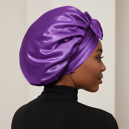 New Satin Double Layer Bonnet Solid Wide Tie Band Stretch Head Silky Bonnet Edge Wrap Nightcap Hair Care Shower Bonnet for Women - gallery 1