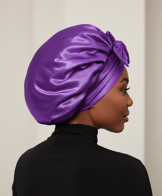New Satin Double Layer Bonnet Solid Wide Tie Band Stretch Head Silky Bonnet Edge Wrap Nightcap Hair Care Shower Bonnet for Women - gallery 1