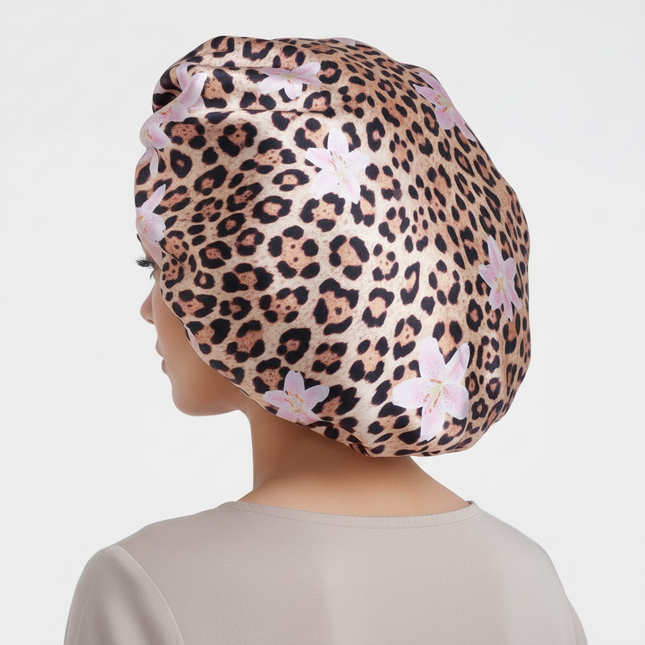 1PC Women's Leopard Print Satin Sleep Bonnet - Adjustable Night Cap for Hair Protection While Sleeping - gallery 1
