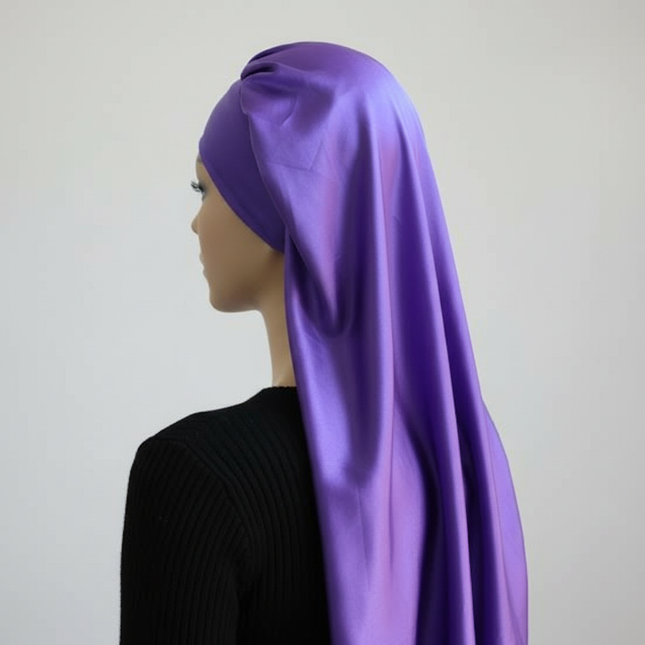 1Pc Simulated Silk Sleeping Hat Curly Hair Oversized Hat Braided Satin Hat Women's Silk Long Barrel Elastic Hairband Hat - gallery 1