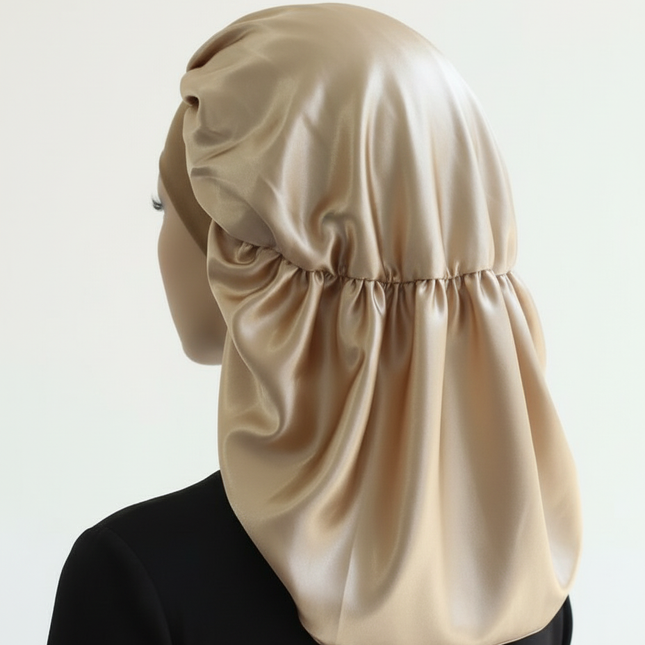 1Pc Simulated Silk Sleeping Hat Curly Hair Oversized Hat Braided Satin Hat Women's Silk Long Barrel Elastic Hairband Hat - gallery 1