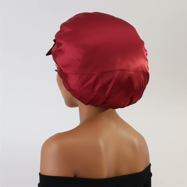 Women Satin Bonnet Solid Sleeping Hat Stretchy Tie Band Elastic Night Shower Cap Adjustable Hair Head Cover Bonnet for Women - gallery 1