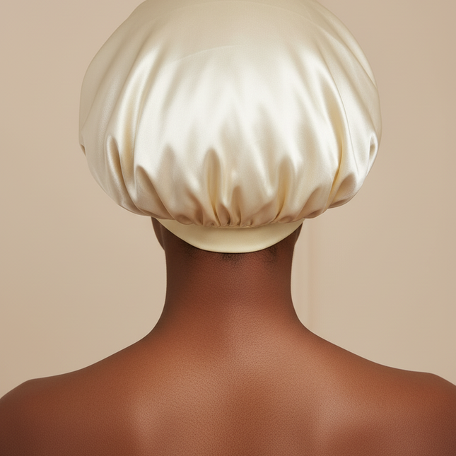 1pc Women's Solid Color Satin Wide-Brimmed Shower Cap, Suitable For Daily Use Silk Bonnet Satin Bonnet - gallery 1