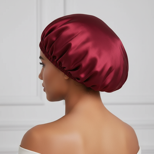 Adjustable Double Layer Satin Bonnet Nightcap Doubleside Women Round Shower Caps Night Sleep Soft Smooth Hat Solid Black Lining - gallery 1