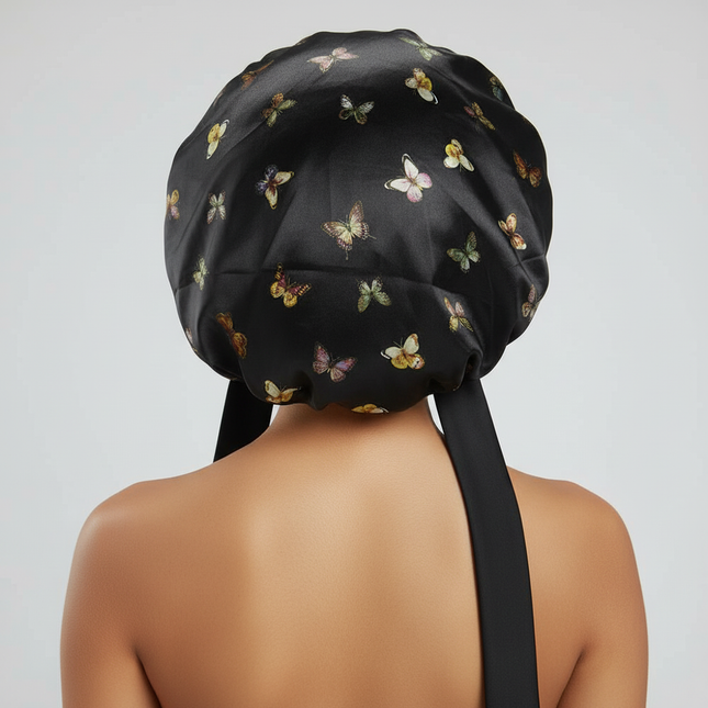 Patterned Satin Silk Sleep Bonnet for Women Long Curly Hair | Adjustable Tie Night Cap Maternity Hair Care Anti-Frizz - gallery 1