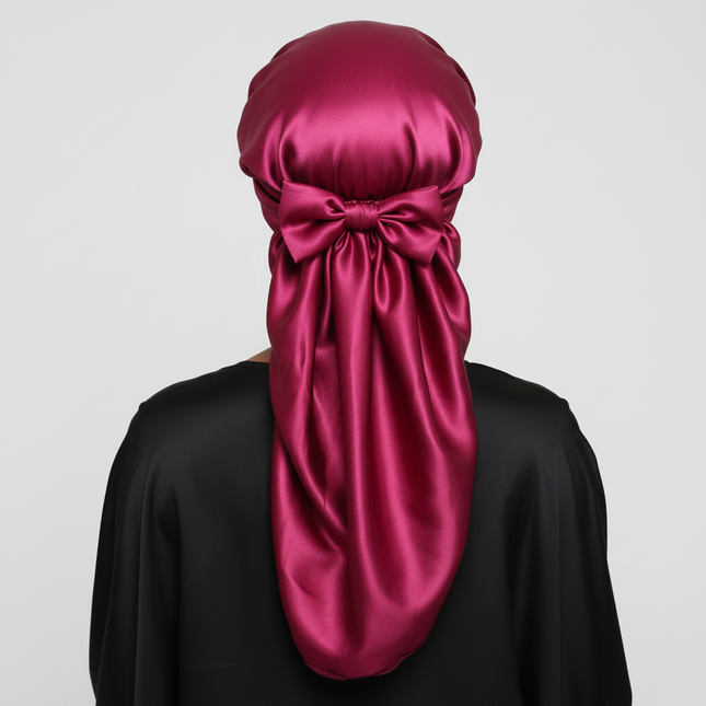 Women Bonnet Satin Sleeping Hat Long Tail Braid Hair Night Sleep Cap Head Cover Bonnets Shower Caps for Sauna Bathing Bonnet - gallery 1