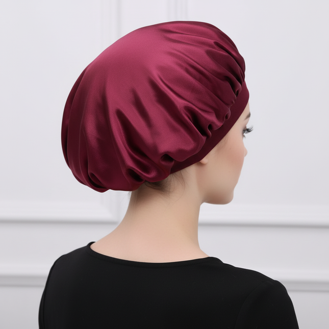 Unisex Imitation Silk Sleeping Hat Black Wine Navy Elastic Narrow Head Satin Bonnet Night Sleeping Shower Cap Hair Styling Tool - gallery 1